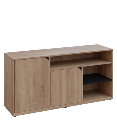 KU2-15DN3 L skříňka nízká 2-dveřová, nika, 740x1522x400, provedení levé, korpus a dvířka dub bardolino/police černá